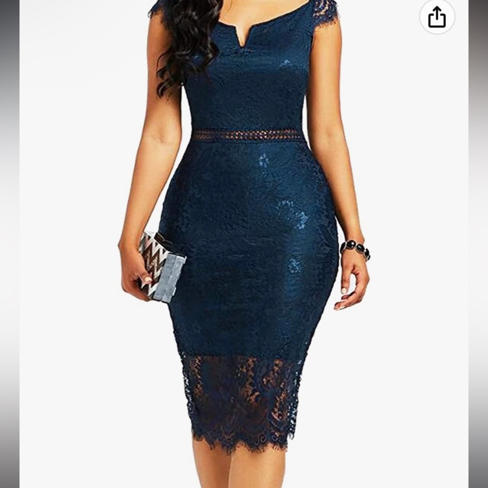ALLANDWELL Elegant Floral Lace Bodycon Cocktail Lace Dress